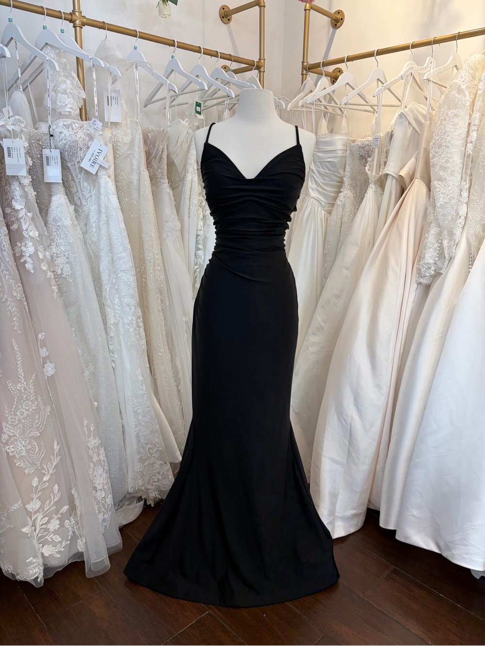 Bari Jay Black Strapless Ruched Slip Dress